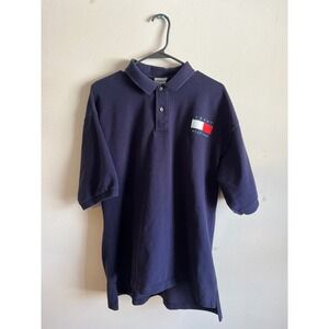 Tommy Hilfiger Mens XL Polo Shirt Navy Blue Short Sleeve Flag Logo